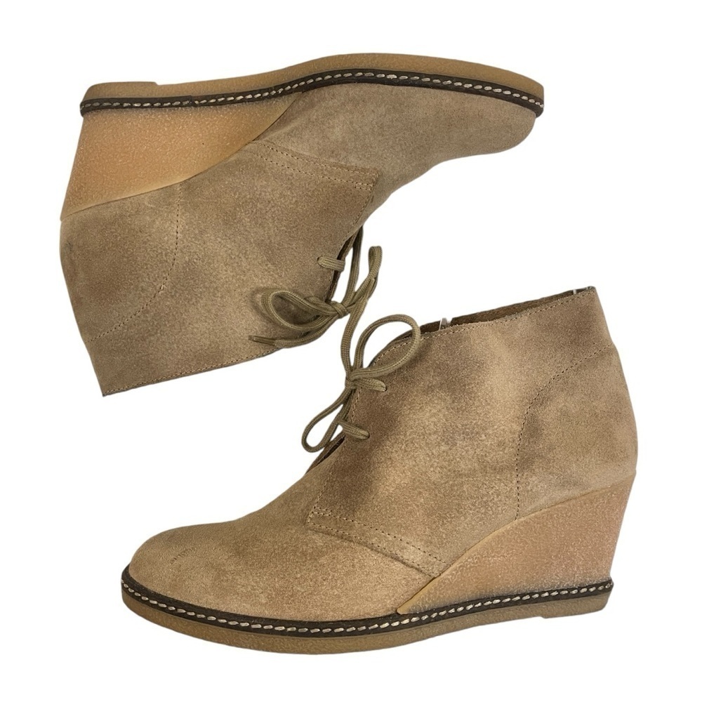 J. Crew Women’s Size 10 Tan Suede Wedge Bootie. Made in 🇮🇹 Italy. Lace up - Picture 5 of 9
